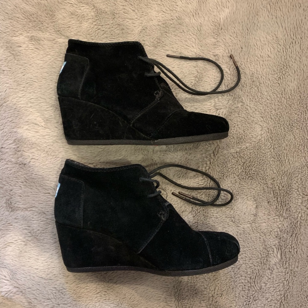 TOMS Black Wedge Booties